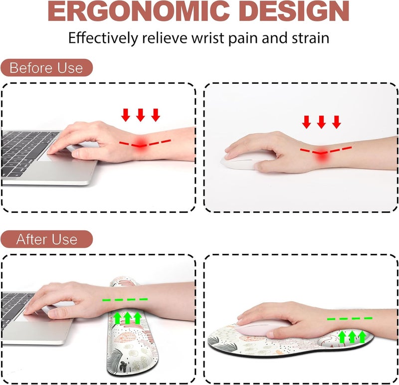 JIGOO Ergonomic Mouse Pad with Wrist Rest and Keyboard Wrist Rest, Mousepad and Wrist Rest for Computer Keyboard, Pain Relief, Non-Slip Rubber Base, Mouse Pad with Wrist Support for Gaming, Office, Cactus - Image 2
